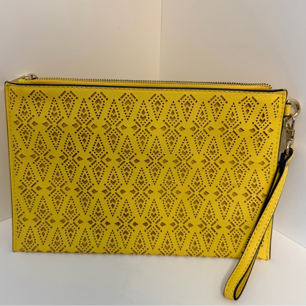 Aldo Vibrant Canary Yellow Clutch / Wristlet Bag With Pierced Design